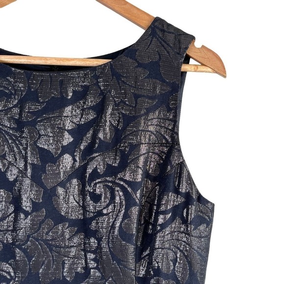 Tibi Metallic Jacquard Sleeveless Sheath Cocktail Dress in Black Silver, Size 10 - Picture 4 of 11